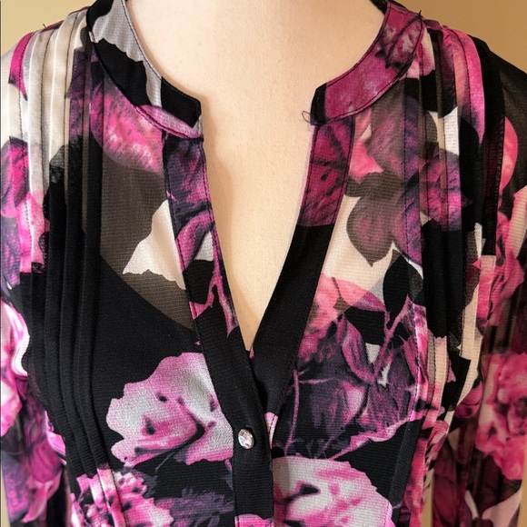 INC International Concepts Blouse & Camisole Floral Sheer Pink Black Women's SzL - Picture 6 of 15